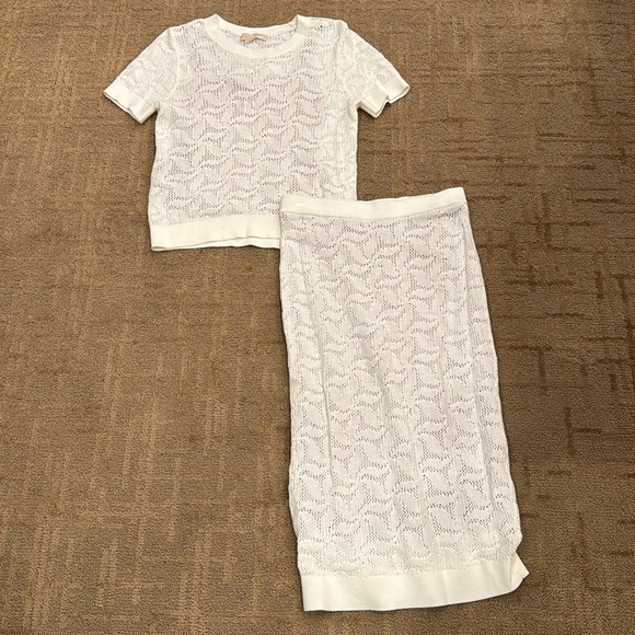 NWT Michael Kors jacquard short-sleeve and pencil skirt M/Bone set - Picture 2 of 7